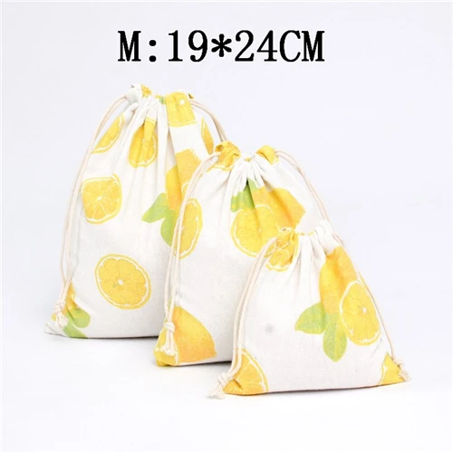 Yellow M 1 шт., фруктовая Хлопковая Сумка на шнурке, женская косметичка для путешествий, косметичка, обувь, органайзер для хранения ткани, сумки, маленький кошелек для монет, карман - Цвет: Yellow M