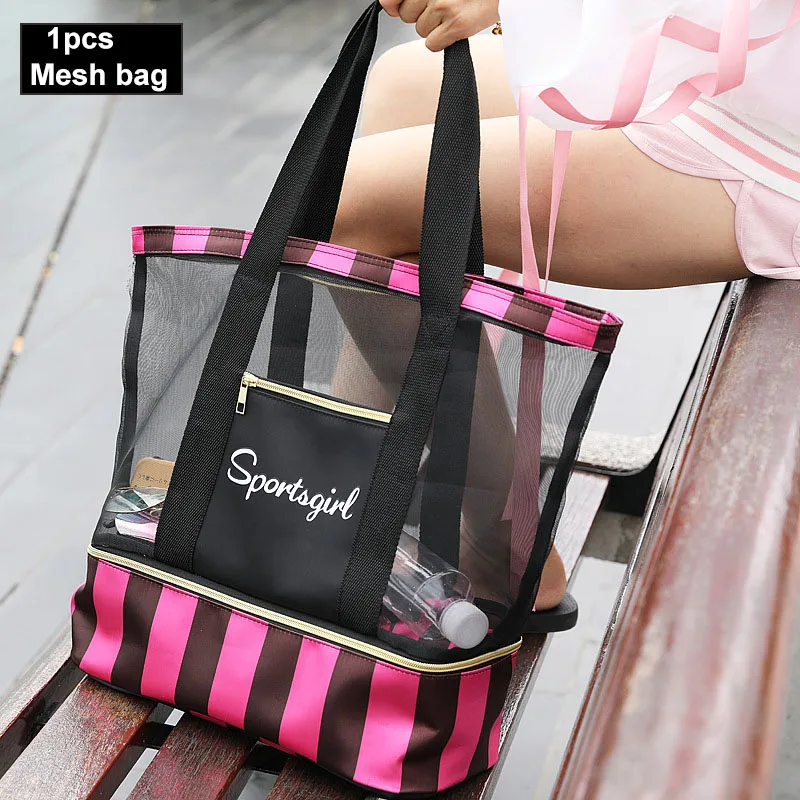 Black 1pcs Женская сумка для плавания, сетчатые сумки, сумки, сумки для влажной сушки, сетка, Tas, для бассейна, для пляжа, мешочек для подарков, Sac De Sport, полосатый, прозрачный, XA387WA - Цвет: Black 1pcs