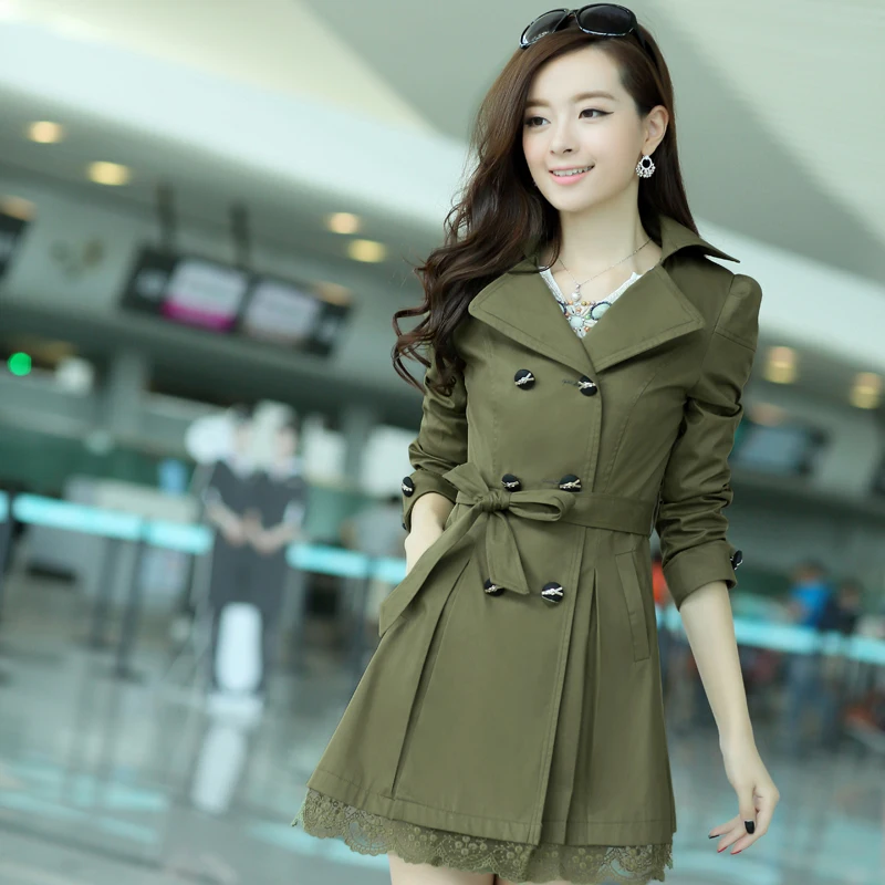 

Trench female 2017 women's outerwear lace slim medium-long woolen trench