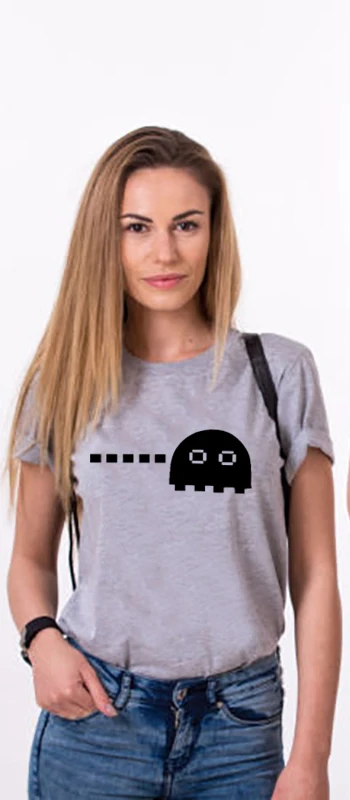 Футболка, парная одежда, футболка, Pacman, для мужчин и жены, футболка, Pacman, графическая забавная футболка, s Valentine, свадебный подарок для мужчин - Цвет: W GRAY
