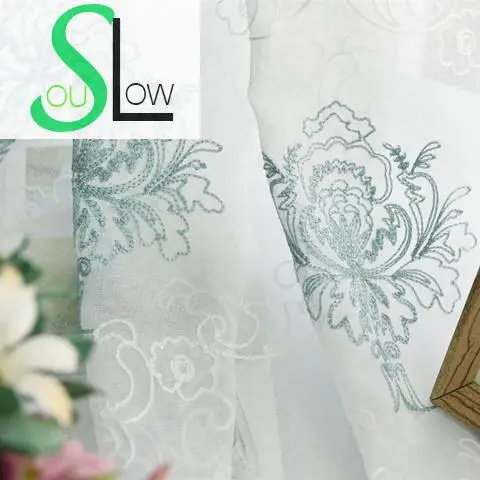 Slow Soul синяя Европейская хлопковая белая вышитая Цветочная занавеска s Тюль Cortinas
