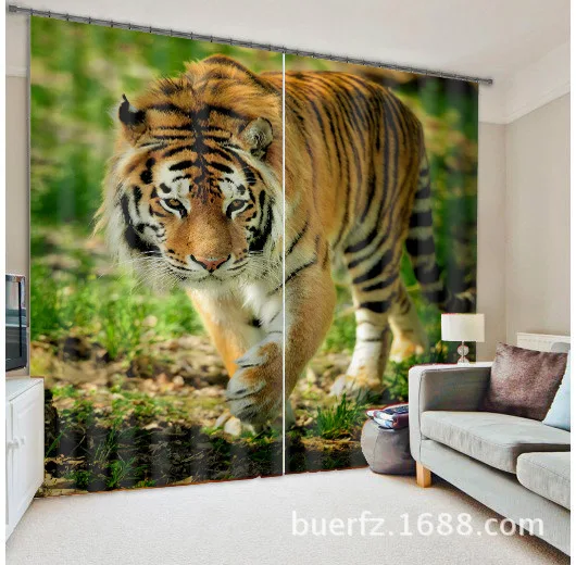

New Tiger 3D Photo Printing Blackout Curtains For Bedding room Living room Drapes Cortinas para sala