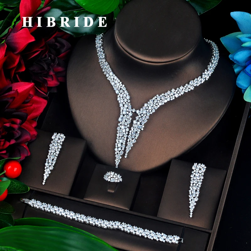 HIBRIDE роскошный дизайн AAA кубический циркон Свадебный комплект ювелирных изделий