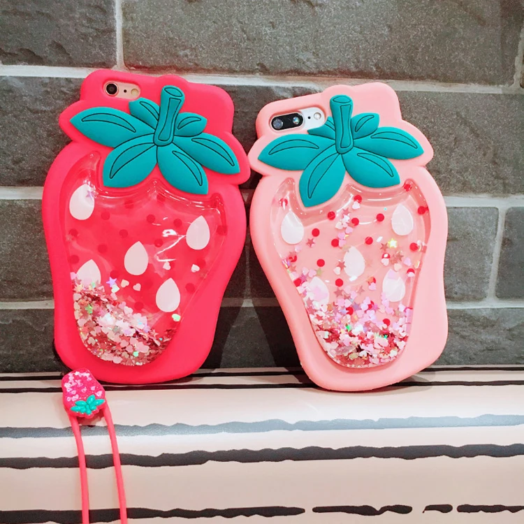 GlamPhone чехол 3D Клубника жидкий зыбучий песок Прозрачный блестящий чехол для iPhone X 8 6s 6 7 Plus мягкие силиконовые чехлы