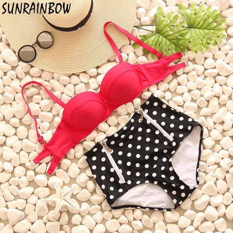 SUNRAINBOW Plus Size Swimwear Women High Waist Swimsuit Print Colorful Vintage Retro Underwire Large Push Up Bikini Set XXXL |