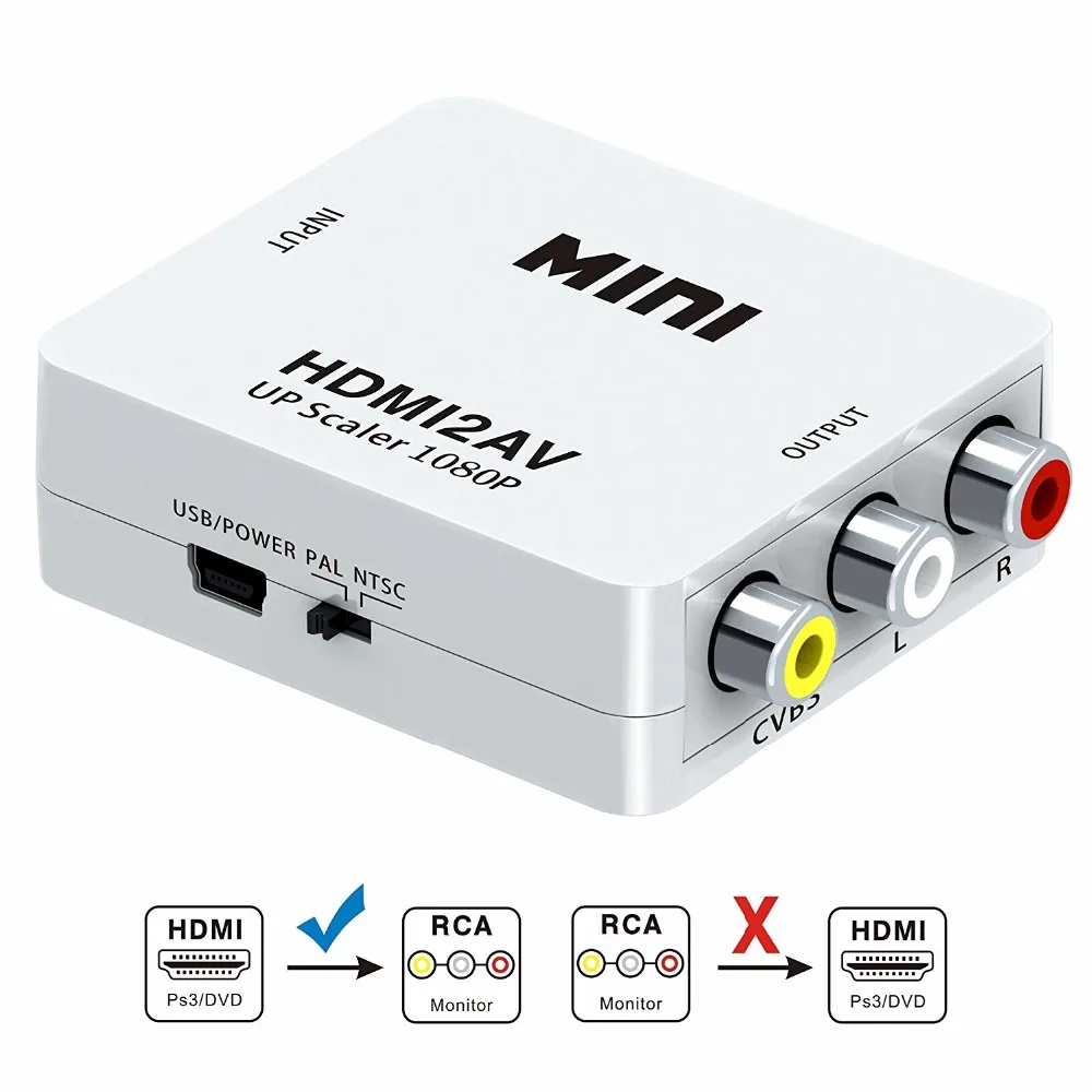 KUYiA 1080P мини HDMI в AV 3RCA CVBs композитный видео аудио конвертер адаптер с поддержкой