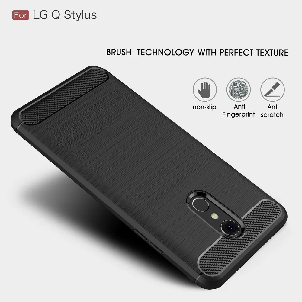 Матовый чехол для LG Stylo 4 Ударопрочный Мягкий из углеродного волокна и ТПУ Q Stylus