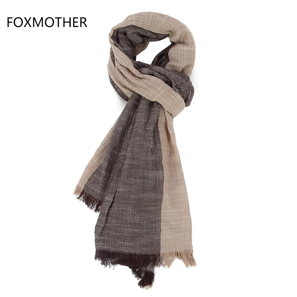 FOXMOTHER роскошный брендовый Модный осенне-зимний мягкий серый хаки лоскутный хлопковый шарф с бахромой для мужчин