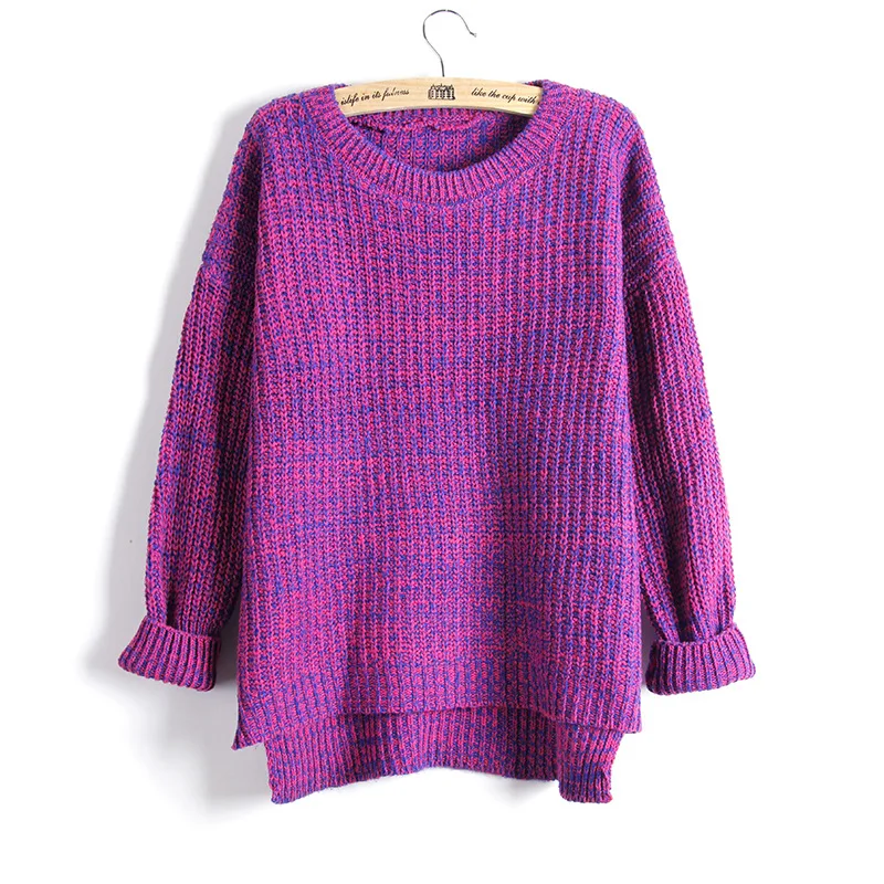 One Size(S-M) Color Mixed Sweaters Women Pull Over Knit Tops Long Back Lady Sweater O Neck Sleeve | Женская одежда