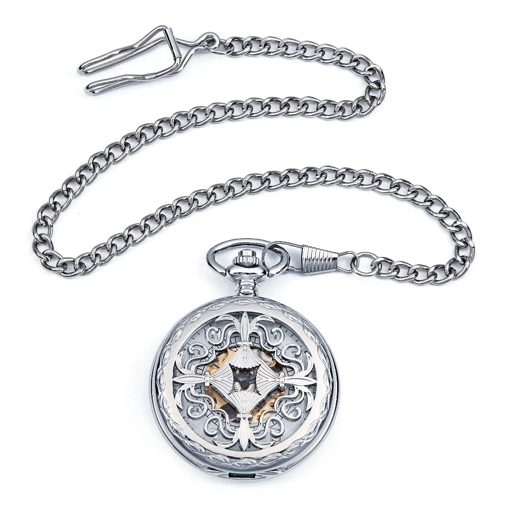 Чехол серебристого цвета металлические механические карманные часы с ручным