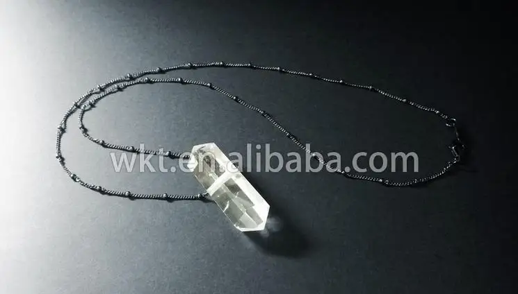 black gun plated WT-N166 горячие продажи природного двойная точка сырья кристалл кварца ожерелье золотой отделкой бусинами ожерелье цепь подарок ювелирных изделий - Окраска металла: black gun plated