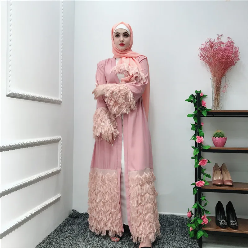 Open Abaya Tassel Patchwork Jilbab Women Muslim Long Cardigan Maxi Dress Dubai Kaftan Robe Islamic Arab Kimono Ramadan Dresses |