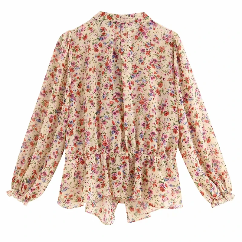 Новая женская модная маленькая шифоновая рубашка Блузки с цветочным принтом