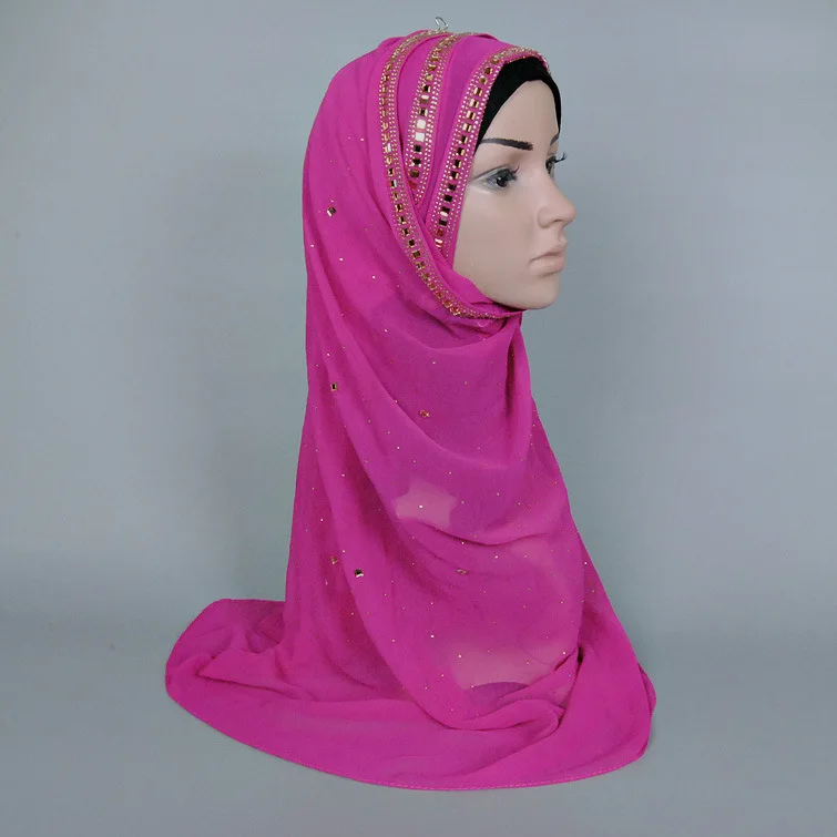 2016 Роскошная майка хиджаб мусульманские женские шарфы чешские Стразы блестящая