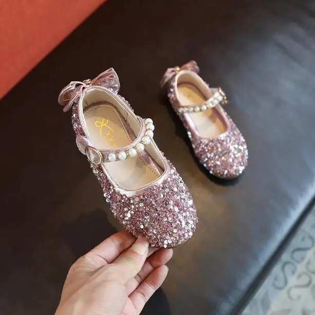 Kids Shoes For Girl 2019 New Spring Princess Sequins Flats Wedding Children's Sandals Pink Gold Sliver Toddler Baby Pearl | Детская