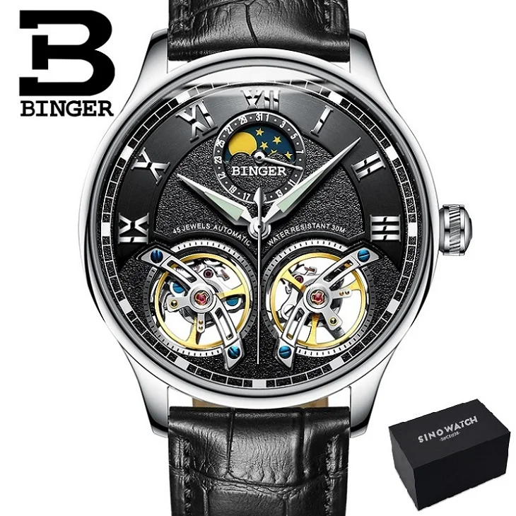 Бренд Binger, роскошные механические мужские часы, скелет, сапфировое стекло, Мате, водонепроницаемые часы, мужские часы, мужские B-8606M-008 - Цвет: FY-L-B-B