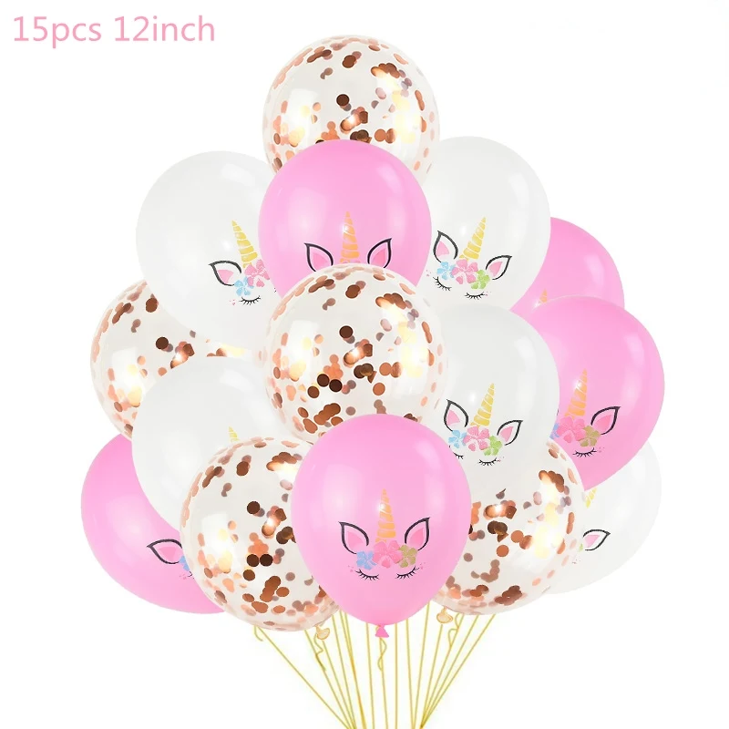 15pcs N 1 комплект праздничные шарики с единорогом на день рождения, Балон, единорог, украшение, латексный воздушный шар "Конфетти", украшение для дня рождения, Детские шары - Цвет: 15pcs N