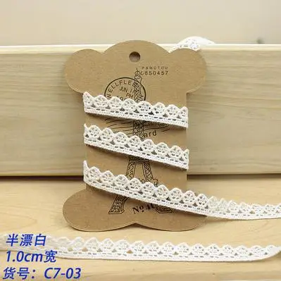 white 10 м/лот, ширина 1,0 см, 3 цвета, хлопковая кружевная отделка для шитья, аксессуары для одежды, материалы для украшения кружева ручной работы - Цвет: white