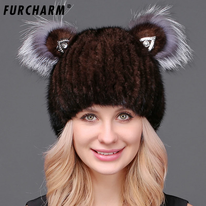 Женская меховая шапка из натуральной кожи сапоги на натуральном лисьем норка