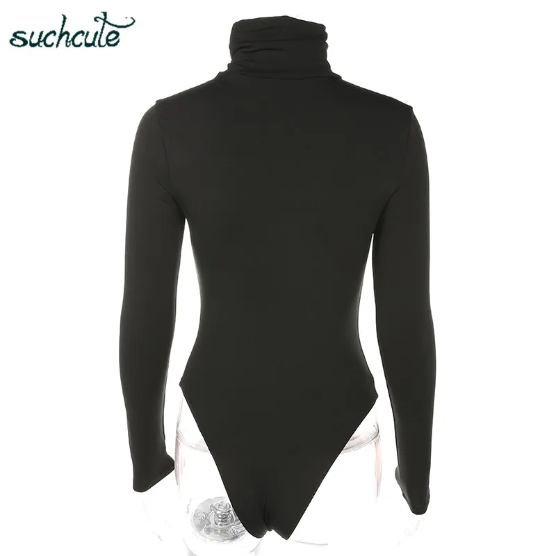 SUCHCUTE Водолазка Боди для женщин Черный боди облегающее Feminino Para Mulheres Готический Mujer осень повседневные комбинезоны для девочек