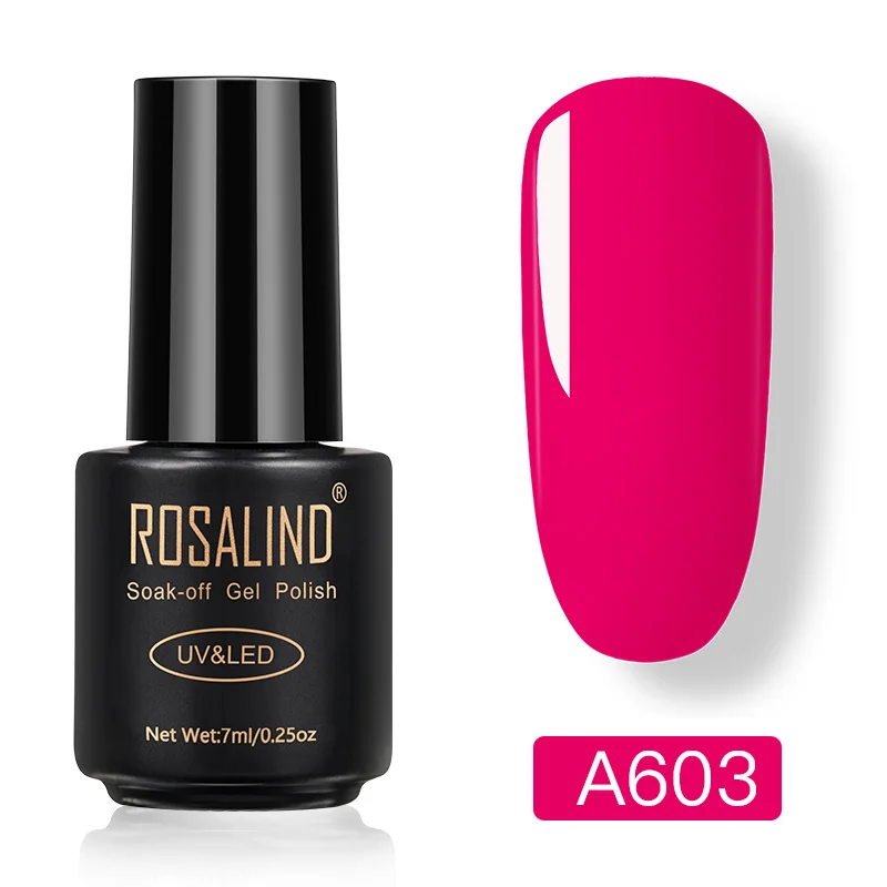 A603 ROSALIND, УФ неоновый Гель-лак для ногтей, набор для маникюра, 7 мл, гибридный лак для ногтей, полуперманентный гель лак, замачиваемый Праймер, базовое верхнее покрытие - Цвет: A603
