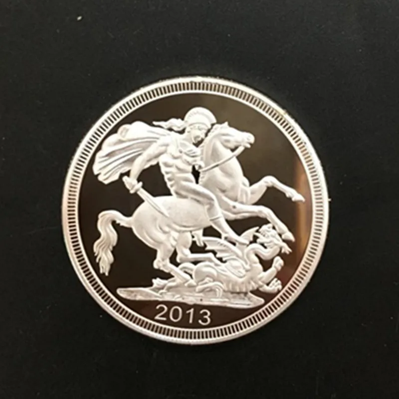 

5 Pcs The Georger Kills a Dragon On Horse Back Badge Silver Plated Elizabeth 40 x 3 Mm Decoration Coin