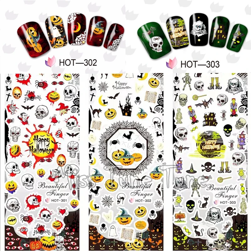 3 листа/партия наклейки для ногтей на Хэллоуин переводные водяной знак маникюр