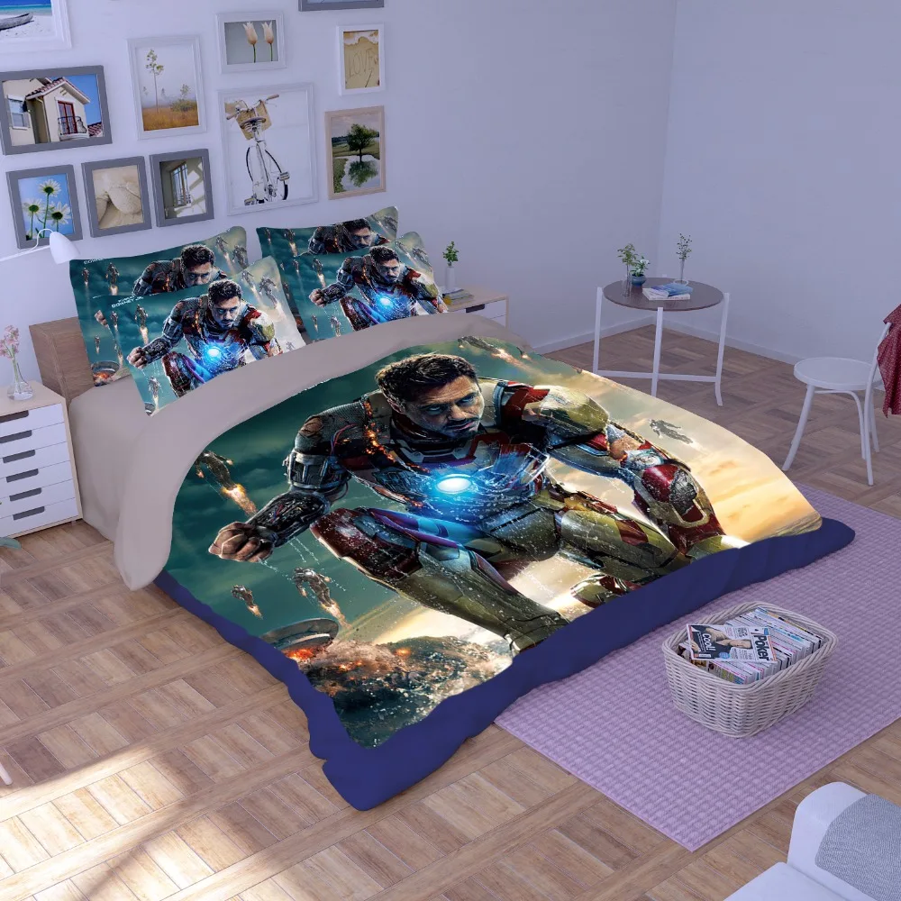 Железный человек пленка 3D печать Комплект постельного белья покрывала простыни мультфильм детей взрослых пододеяльники один Полный queen king Размер