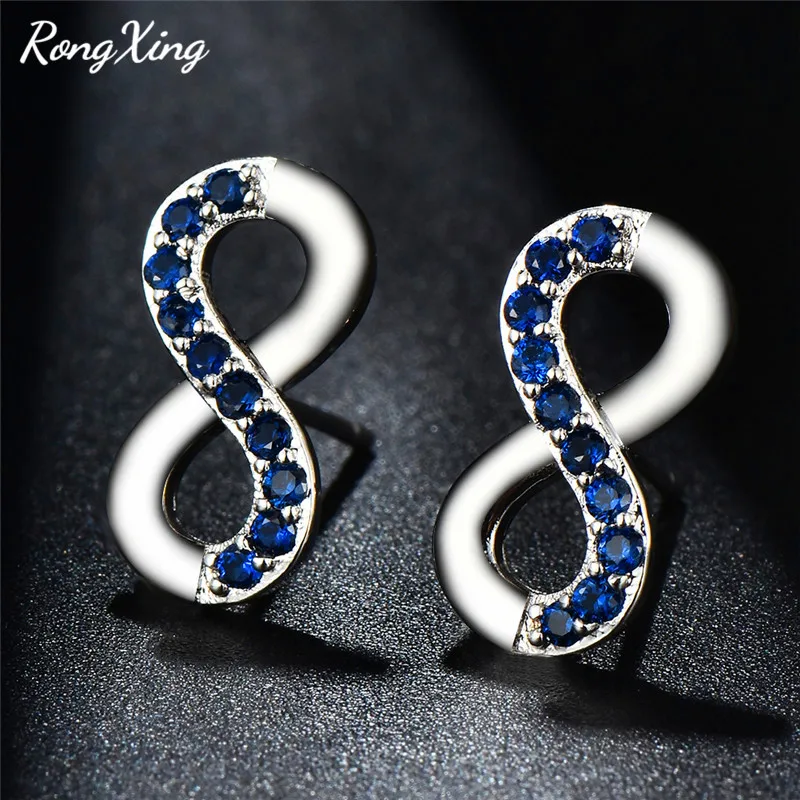 Женские серьги-гвоздики RongXing 8 форм синие/фиолетовые/зеленые/белые серьги с