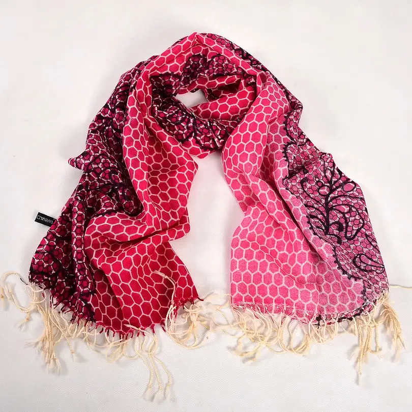 [BYSIFA] женские шарфы из чистой шерсти, шарфы, новинка, картина маслом, стильные зимние женские зеленые длинные шарфы, пашмины, брендовые с кисточками шарф шаль - Цвет: hot pink