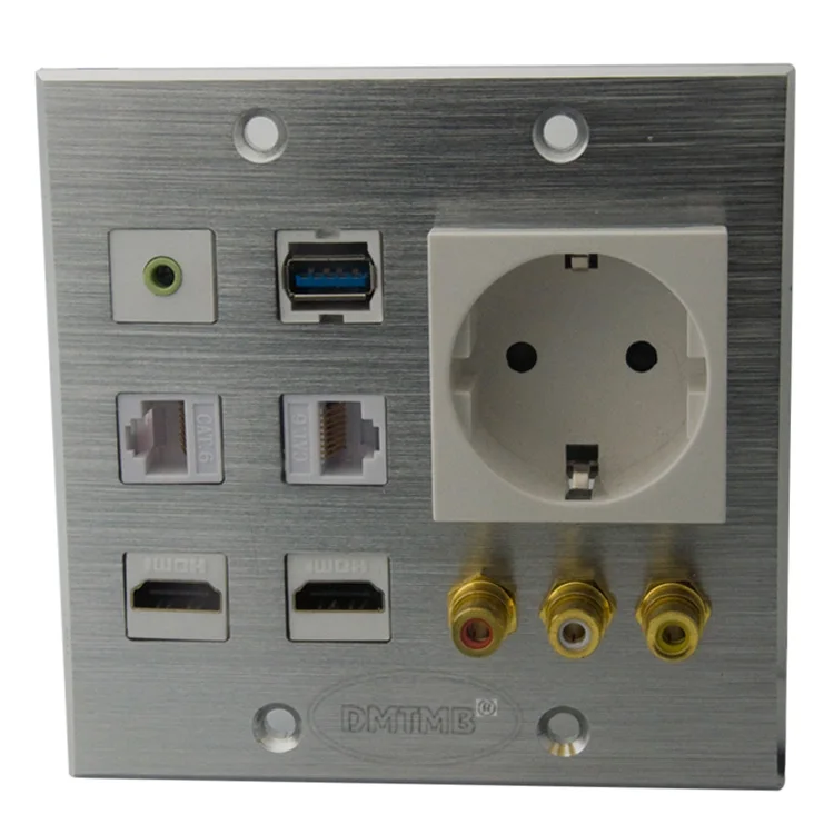 

120X120 мм алюминиевая лицевая пластина с HDMI 3,5 мм аудио 3RCA AV USB AC настенная пластина и поддержка DIY