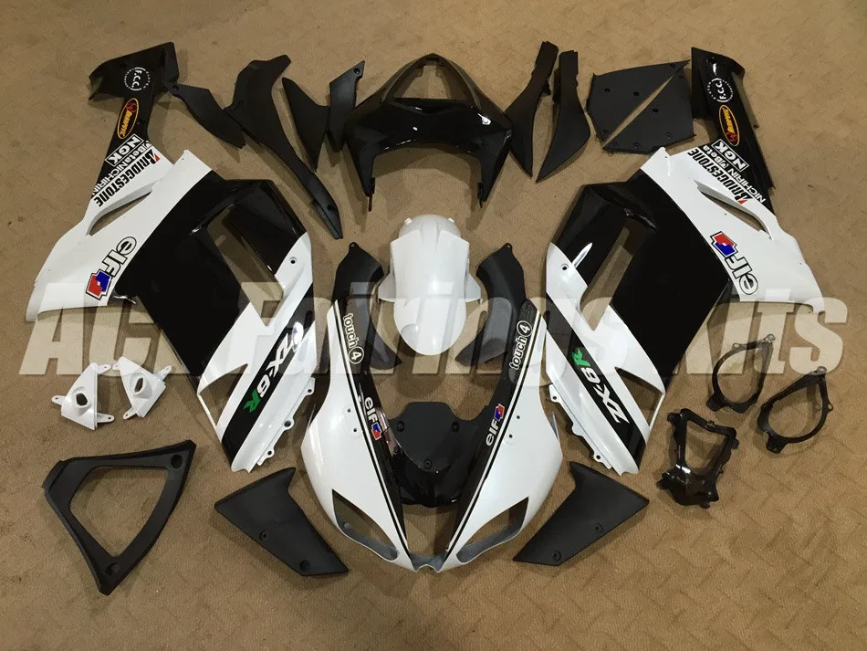 

New ABS Full fairing kit Fit for Kawasaki ZX6R 2007 2008 motorcycle fairings ZX-6R 07 08 Ninja 636 black white elf bodywork set