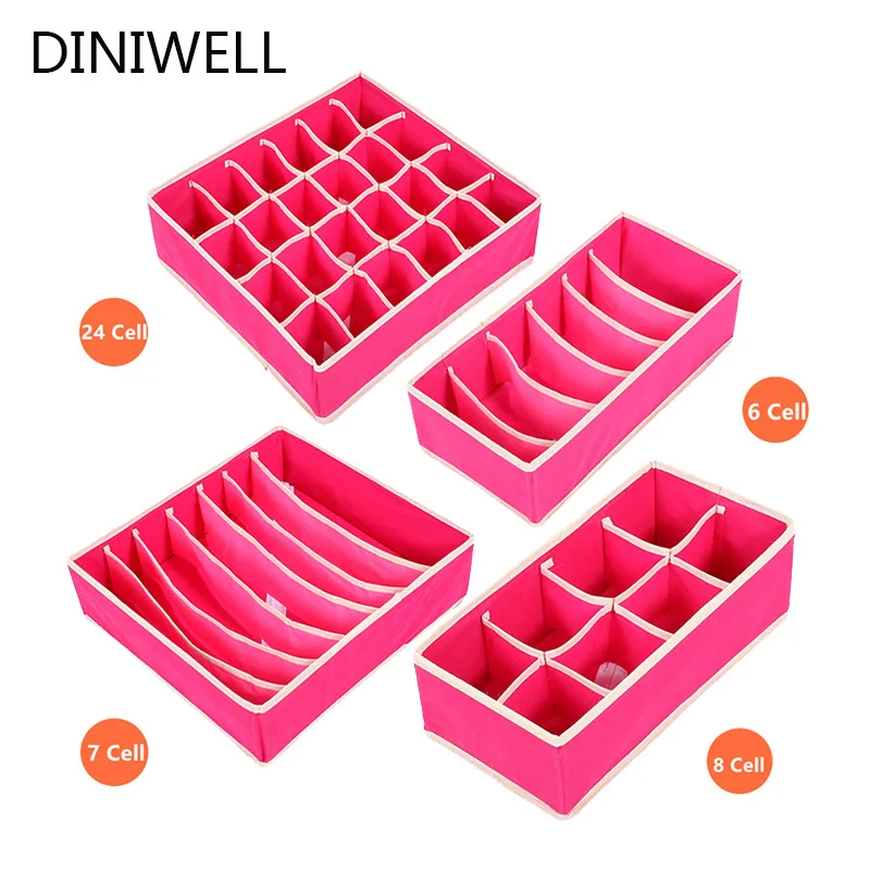 4PCS in Set rose Нетканые коробки для хранения галстуков, носок, бюстгальтер, нижнее белье, разделитель ящика, шкаф, Домашний Органайзер, сумка, подвесной органайзер, коробка - Цвет: 4PCS in Set rose