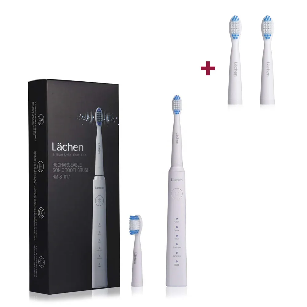 Add 2 Brush Heads Lachen ST017 звуковая электрическая зубная щетка с 2 щетками/таймером 5 режимов usb зарядка Автоматическая ультра звуковая Водонепроницаемая щетка - Цвет: Add 2 Brush Heads