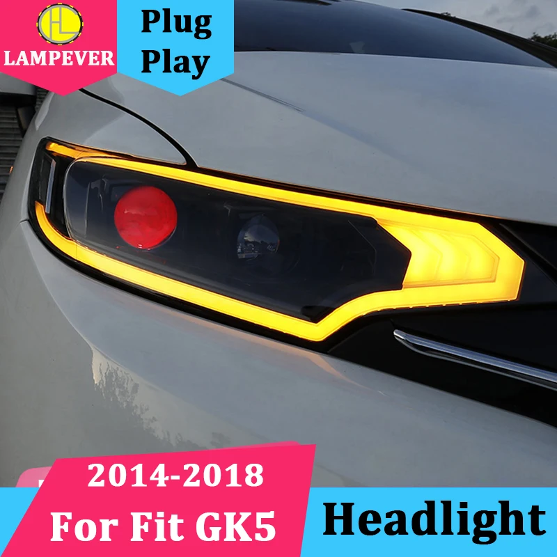 Стайлинг автомобиля для Honda фара модели 2014 2018 Fit GK5 светодиодный объектив фар с