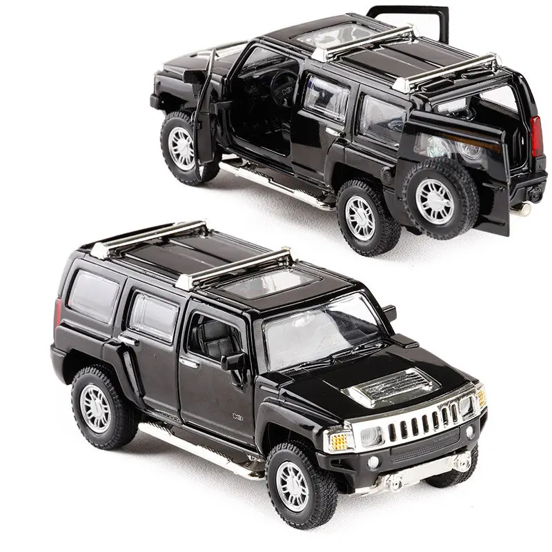 /литая под давлением игрушечная модель/1:32 весы/Hummer H3 SUV спортивный автомобиль/Вытяжка/звук и светильник/образовательная Коллекция/подарок для детей - Цвет: Черный