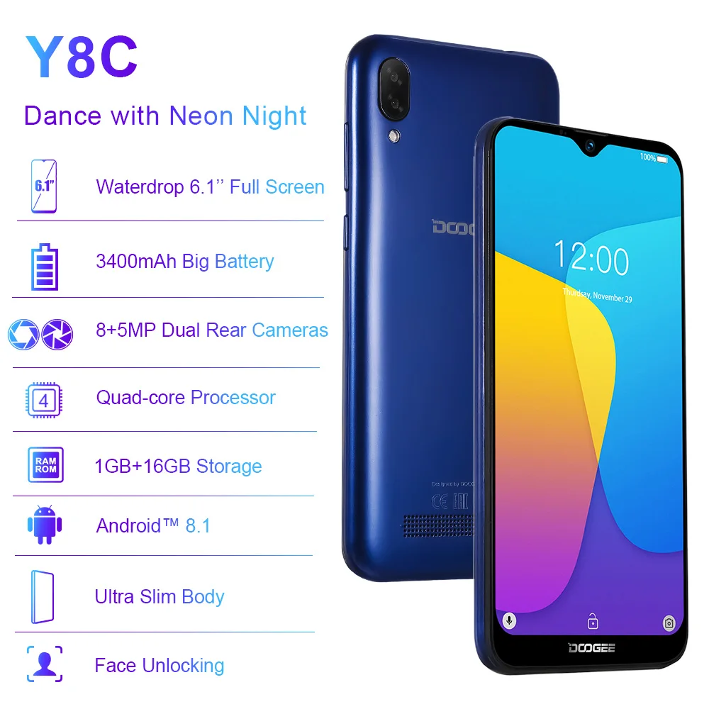 DOOGEE Y8C смартфон с 6 1 дюймовым дисплеем ОЗУ ГБ ПЗУ 16 3400 мАч Android 8 3G OTA 2019|Смартфоны| |
