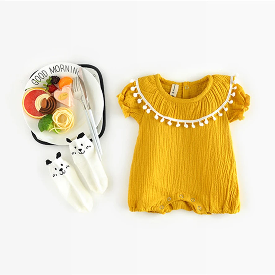 Детский хлопковый комбинезон с кисточками круглым воротником|Ромперы| |