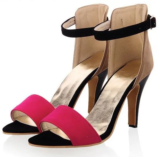 Plus Size 34-43 Pathwork Ankle Strap High Heels Women Summer Shoes Fashion Color Block Gladiator Sandals Free Shipping | Обувь