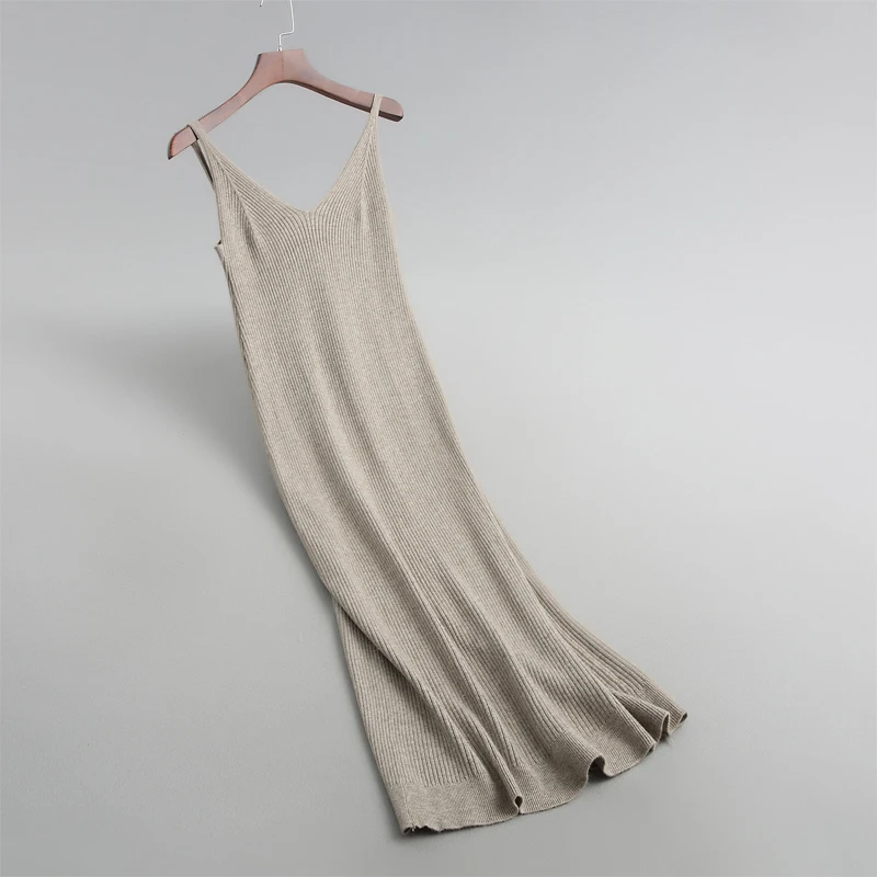 2021 платье свитер без рукавов женское облегающее однотонное повседневное вязаное