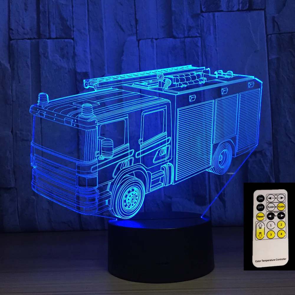 Пожарная машина 3D Ночная лампа 7 цветов s LED USB настольное ночное освещение как