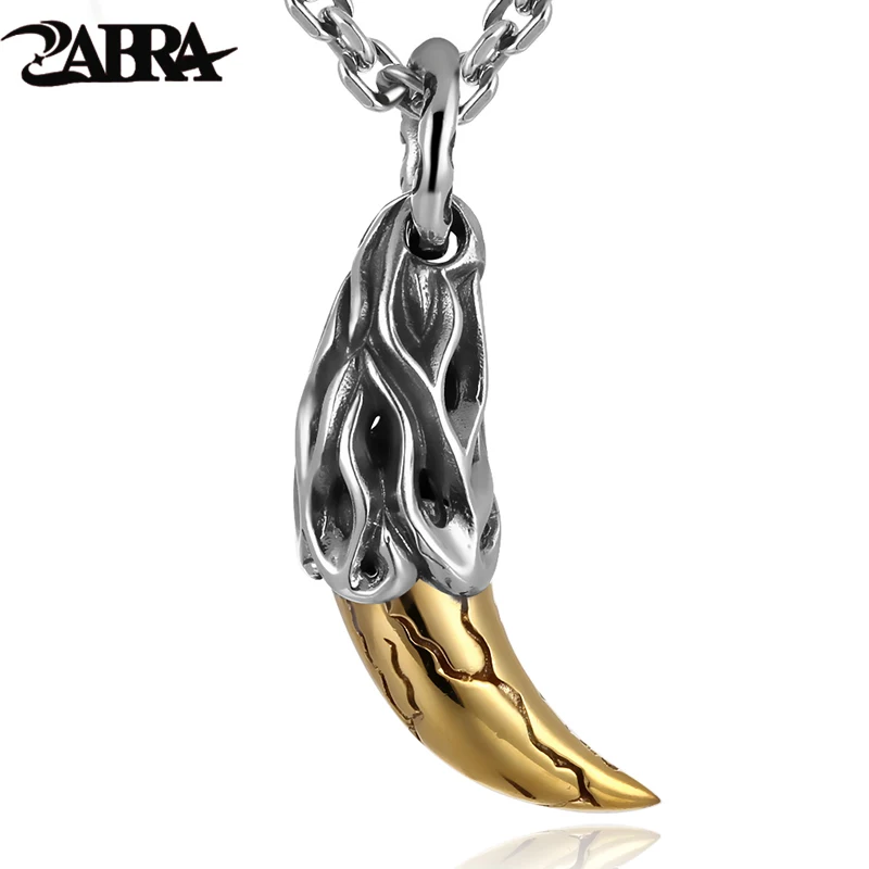 ZABRA Woft Tooth 925 серебряное ожерелье с подвеской для мужчин винтажные золотые