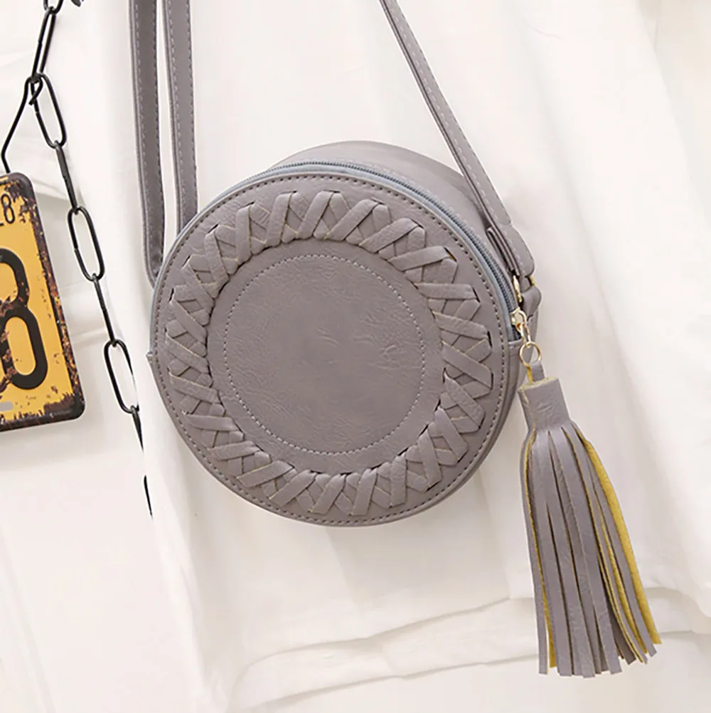 Женская круглая сумка с кисточкой повседневная Регулируемая плетеная Сумка на