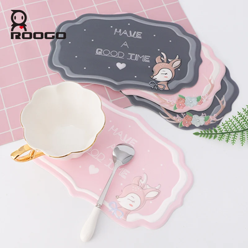 

Roogo Silicone Cup Coaster Placemat for Dining Table Mat Pink Blue Black Hot Pad Drink Coasters Kitchen Dish Mat Individual