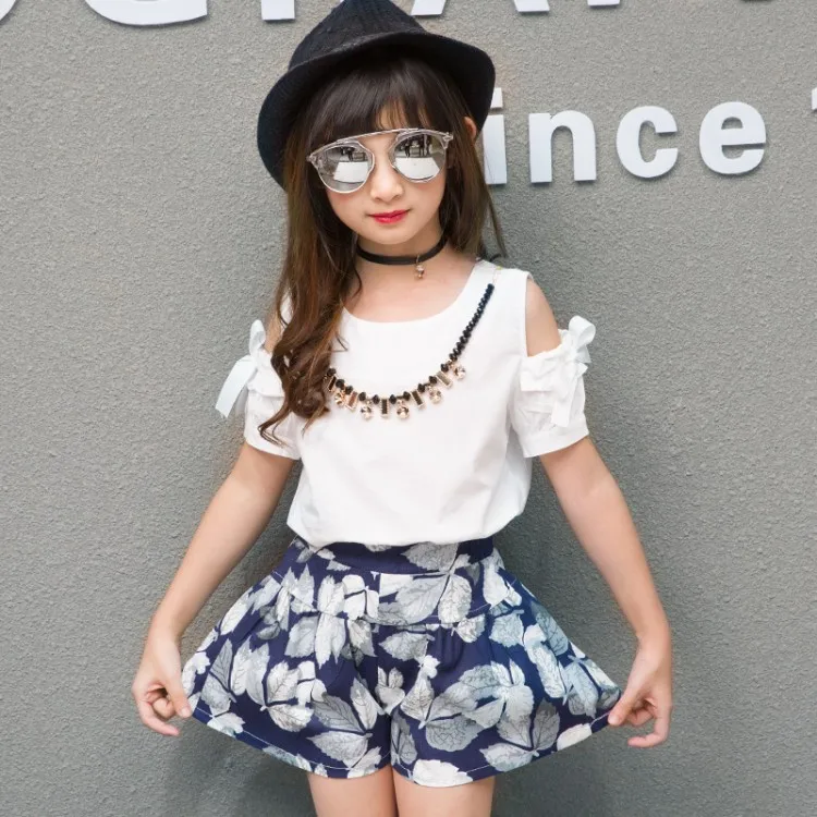 2018 костюм для девочек футболка с короткими рукавами + юбка Комплект из 2 предметов