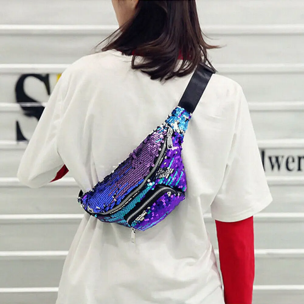 Новинка 2019 модная Женская двусторонняя поясная сумка с блестками на бедрах |