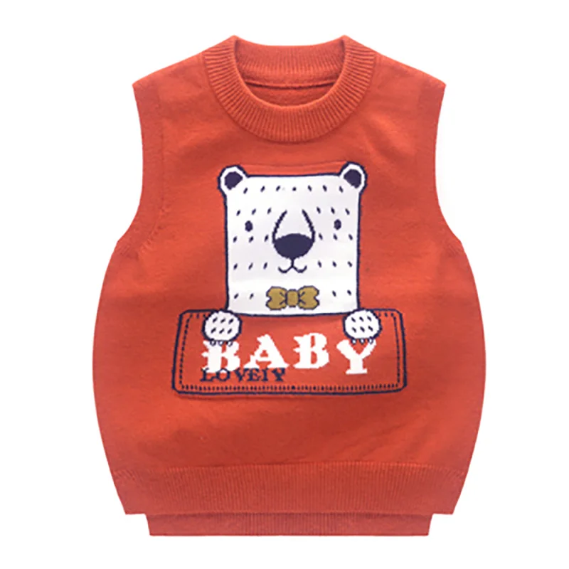 SLKMSWMDJ new autumn and winter children's sweater vest boy girl knit sweater cute cartoon pattern baby comfort vest 15 colors