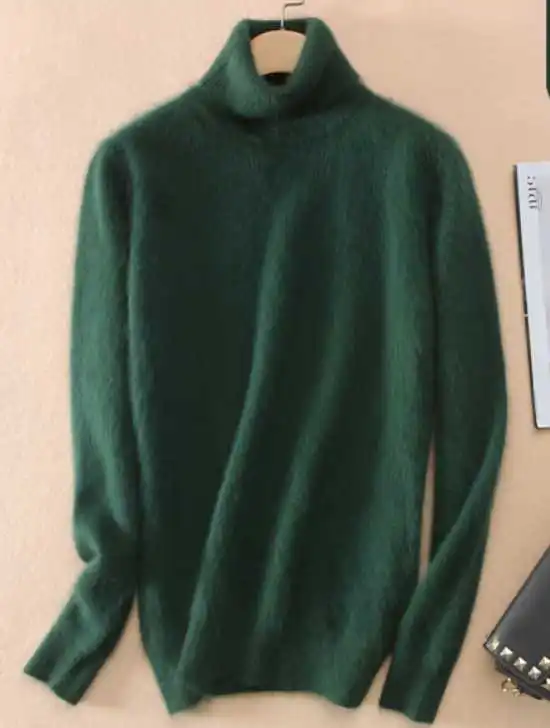 blackish green Свитер из вельвета с отделкой под куницу норка Водолазка пуловер короткий тонкий дизайн базовый вязаный теплый женский кашемировый свитер - Цвет: blackish green