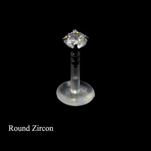 Round Zircon 1 шт., из гибкого биопласта, циркон, ухо, трагус, пирсинг хряща, конский глаз, эллипс, Лабрет, кольцо, ухо, трагус, Сексуальные Ювелирные изделия для тела, пирсинг - Окраска металла: Round Zircon