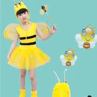 Yellow 003 Детские костюмы на Рождество, Хэллоуин, пчела, вечерние костюмы для девочек, костюмы животных для костюмированной вечеринки, аксессуары для выступлений с крыльями, комплекты из 4 предметов - Цвет: Yellow 003